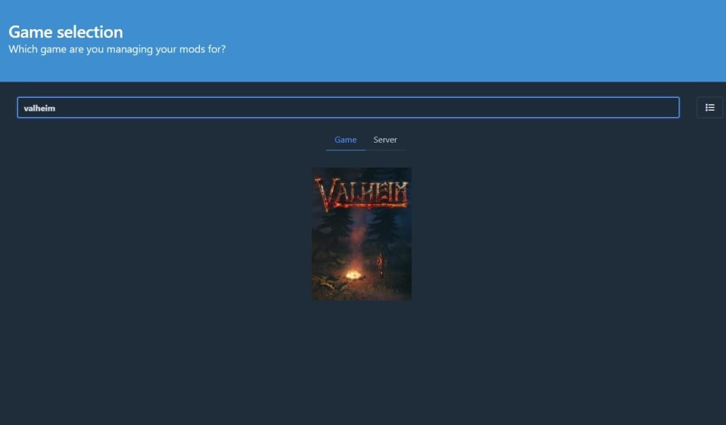 Выбор Valheim в менеджере модов