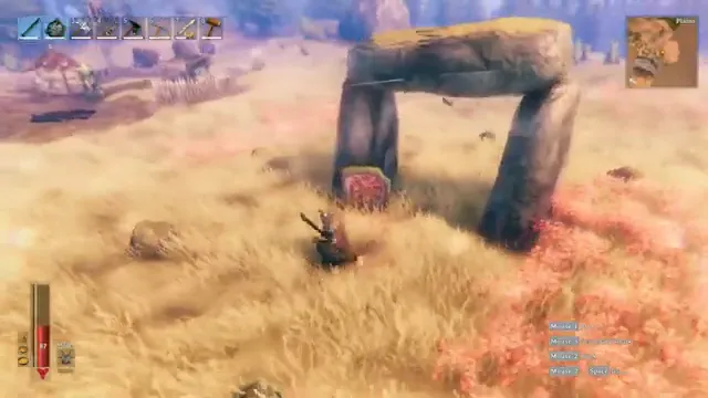 Каменная арка алтаря Yagluth с красной руной среди травы Plains.